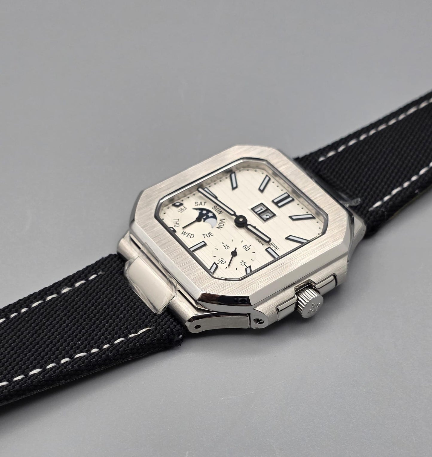 Luxury Square Multi-Function Watch – White Dial Edition