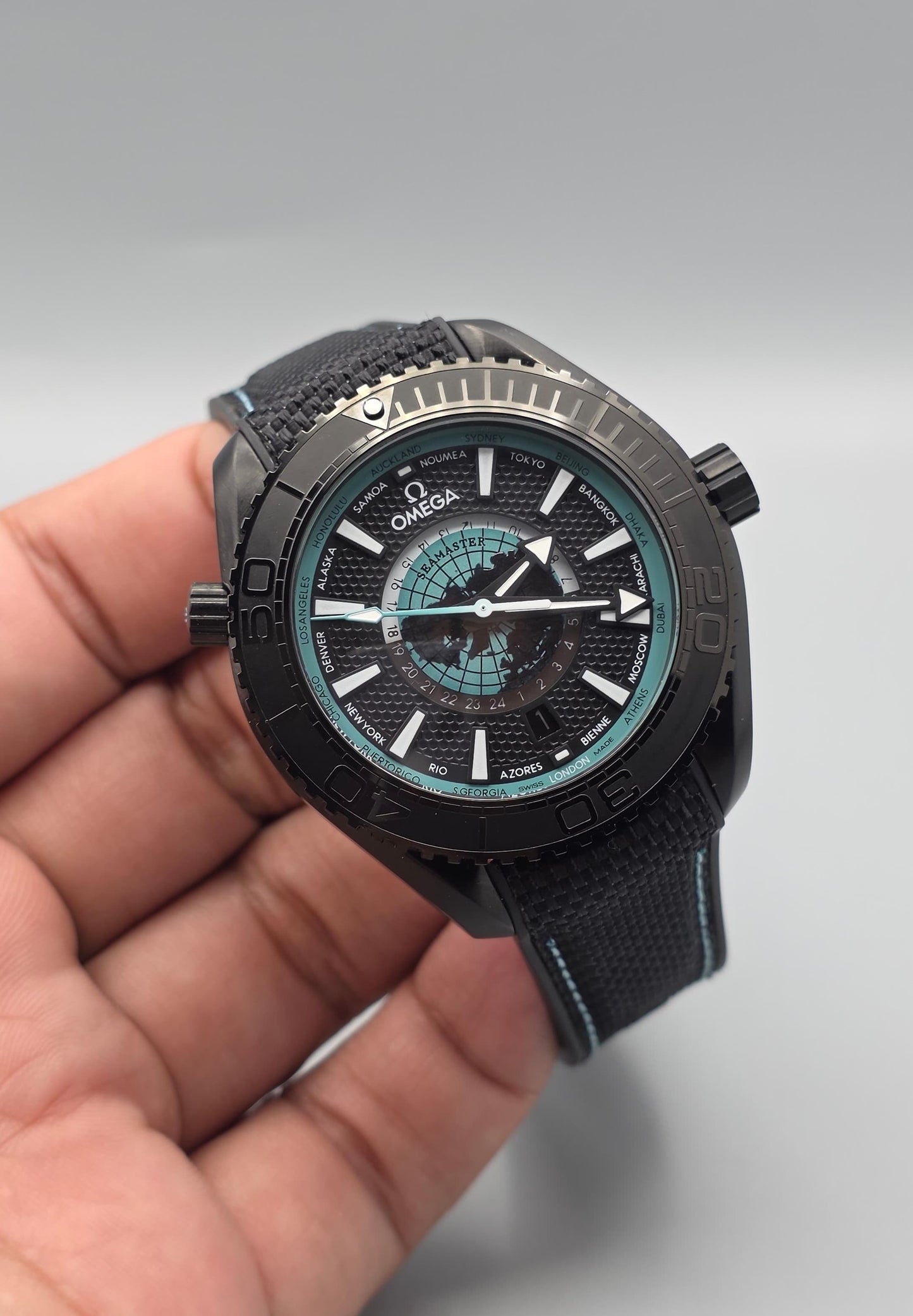 Premium Black & Blue Worldtimer Automatic Watch
