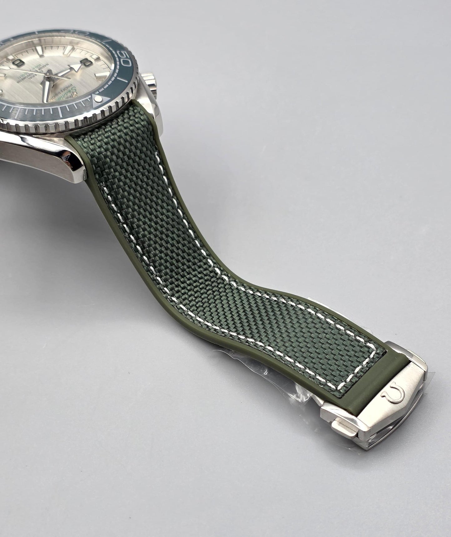 Silver Dial Automatic Watch with Green Rubber Strap