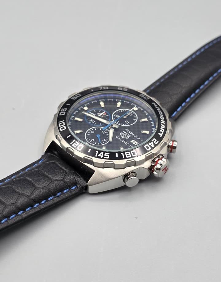 Luxury Chronograph Leather Watch – Black Dial Edition