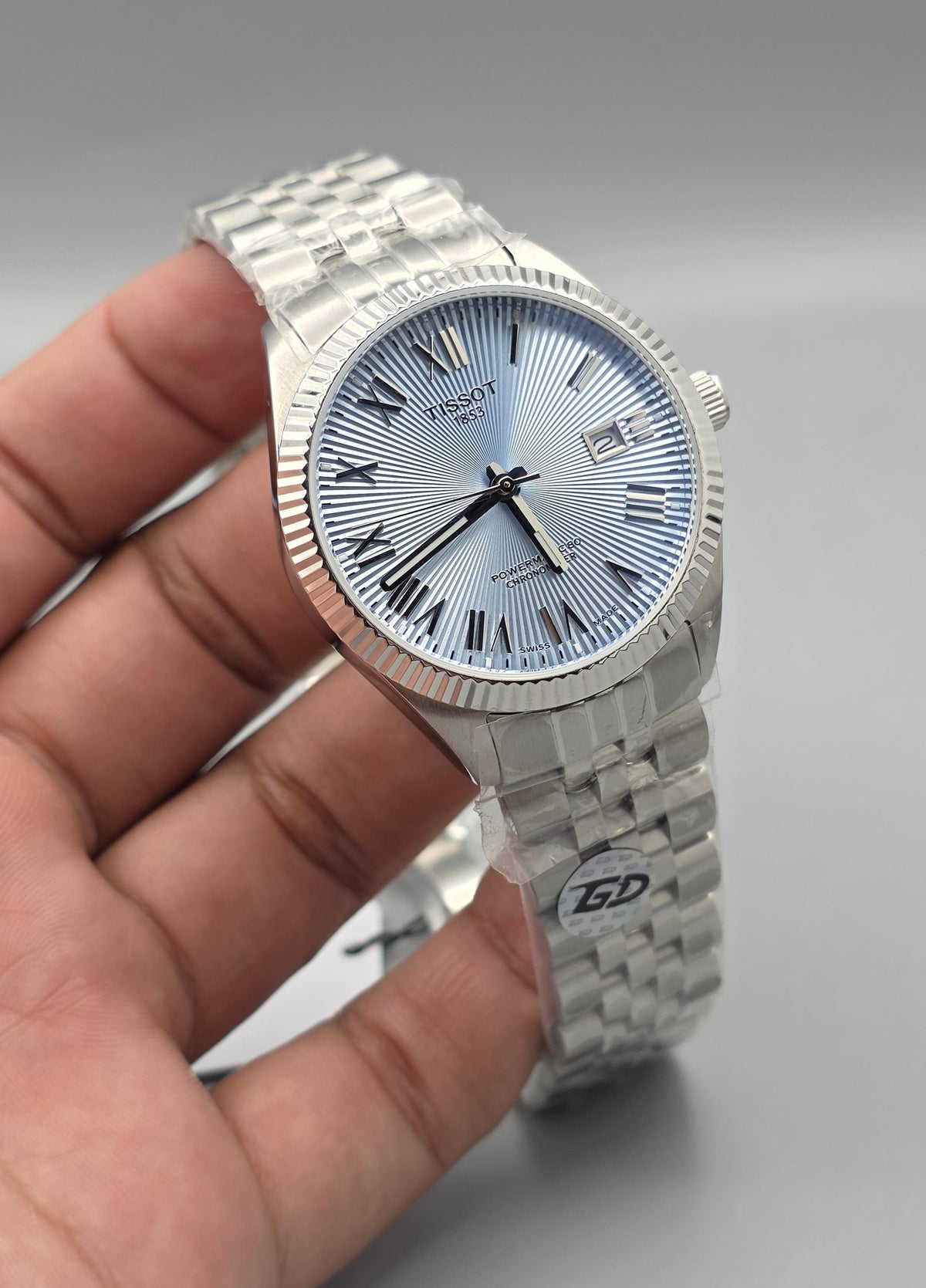 Premium Stainless Steel Ice Blue Dial Fluted Automatic Luxury Watch
