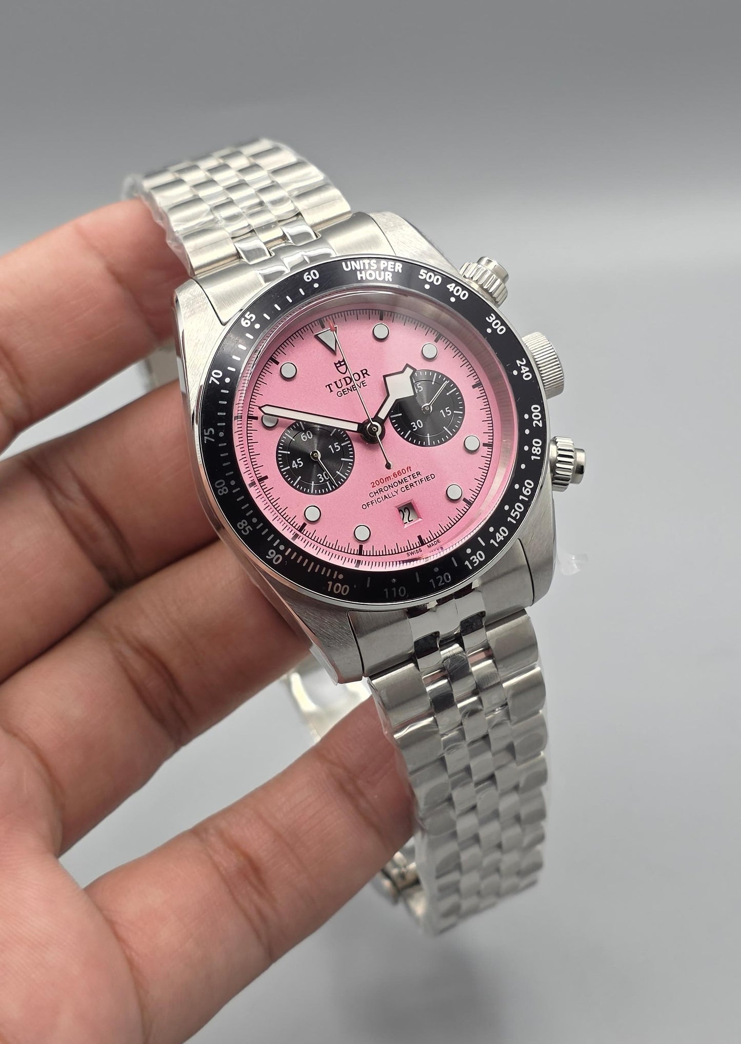 Pink Dial Automatic Stainless Steel Watch