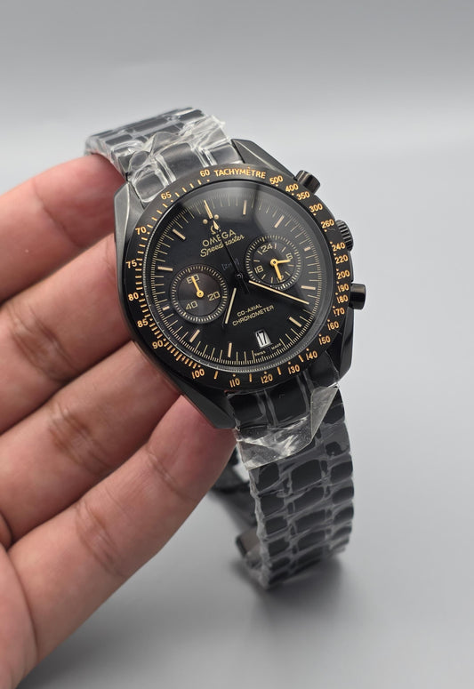 Premium All-Black & Gold Accent Multi-Function Luxury Watch
