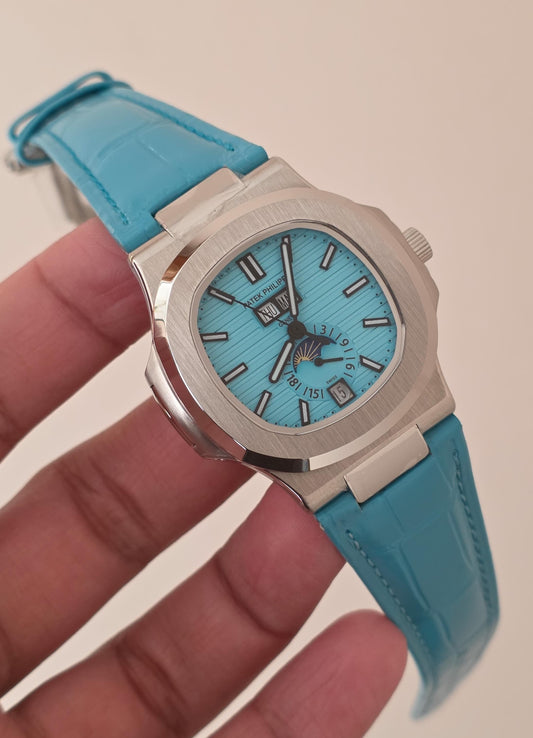 Luxury Automatic Watch with Day, Date, Month & Moonphase Tiffany Dial