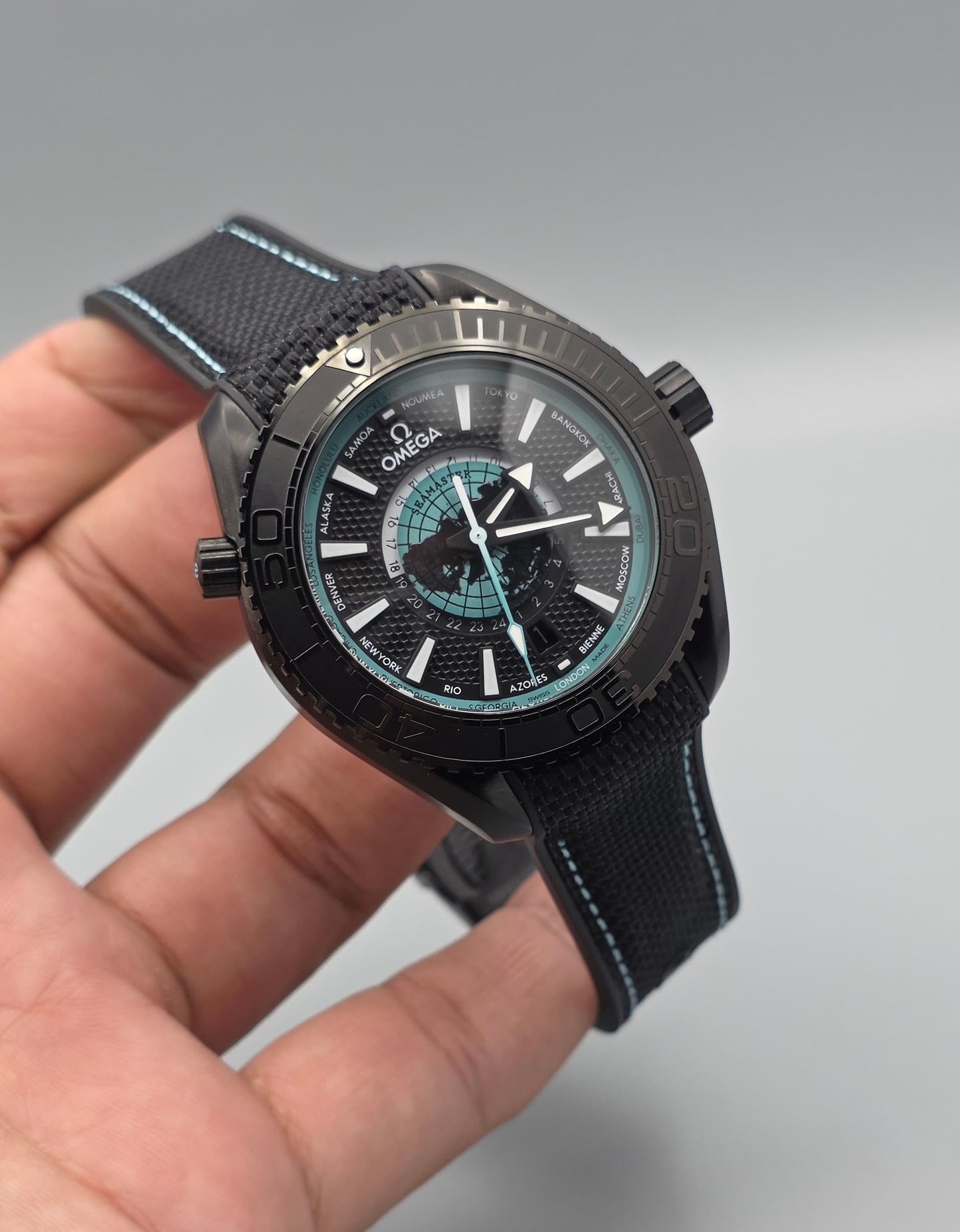 Premium Black & Blue Worldtimer Automatic Watch