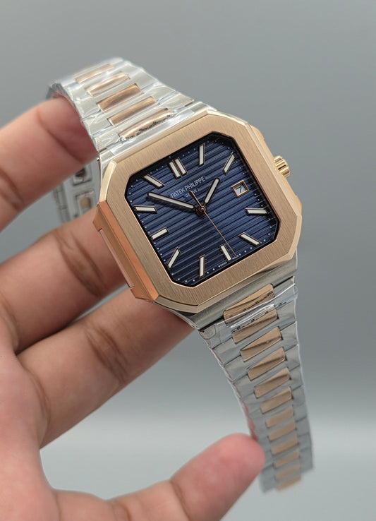 Premium Luxury Men’s Watch – Silver & Rose Gold, Automatic Datejust, Blue Dial