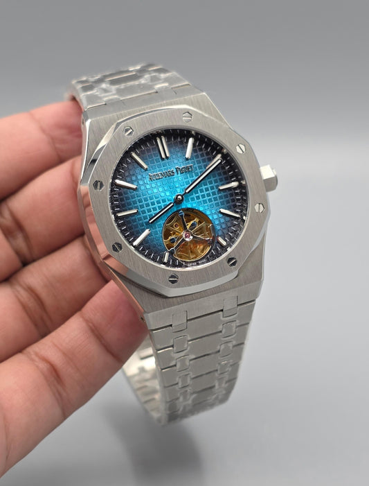 Premium Stainless Steel Blue Tapisserie Tourbillon Luxury Watch