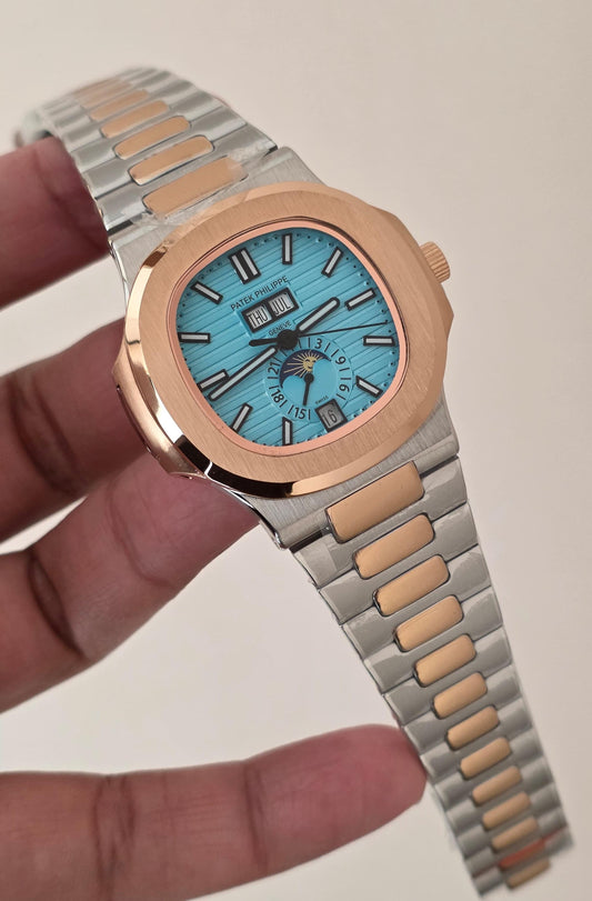 Luxury Automatic Two Tone Watch – Day, Date, Month & Moonphase