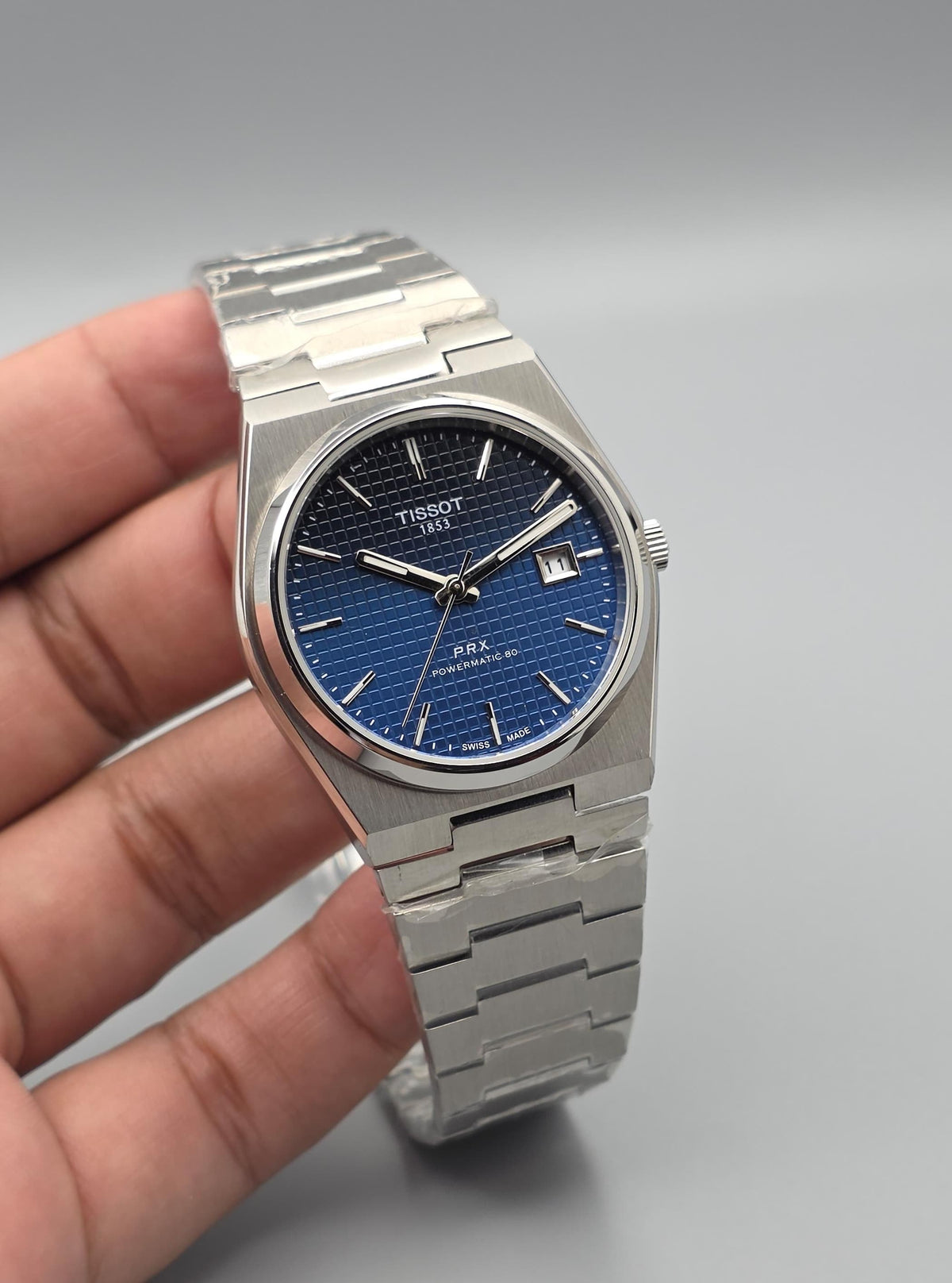 Premium Stainless Steel Blue Waffle Dial Automatic Luxury Watch