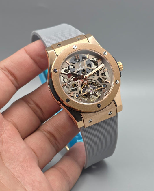 Luxury Skeleton Watch – Rose Gold Gray Edition