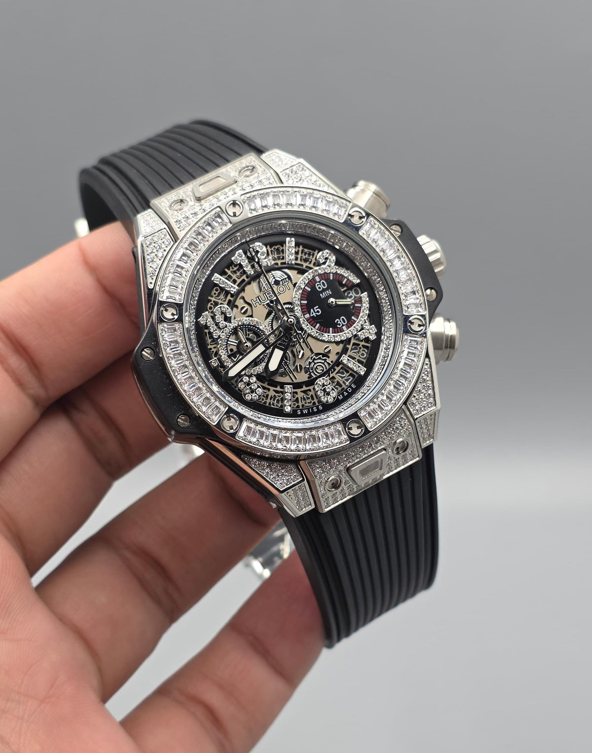 Premium Iced-Out Skeleton Chronograph Watch