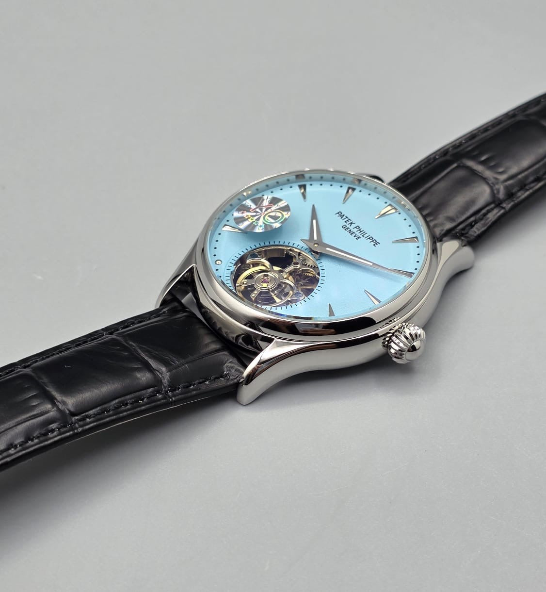 Premium Light Blue Dial Open-Heart Automatic Watch