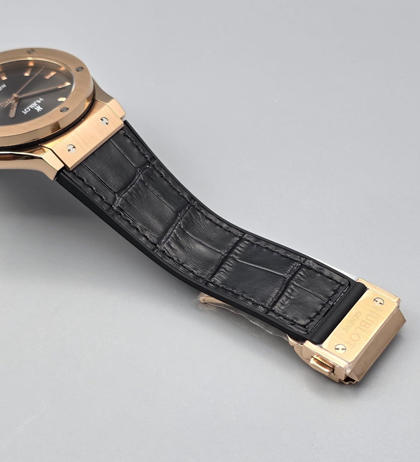 Premium Rose Gold Case Sunray Grey Dial Leather Strap Automatic Watch