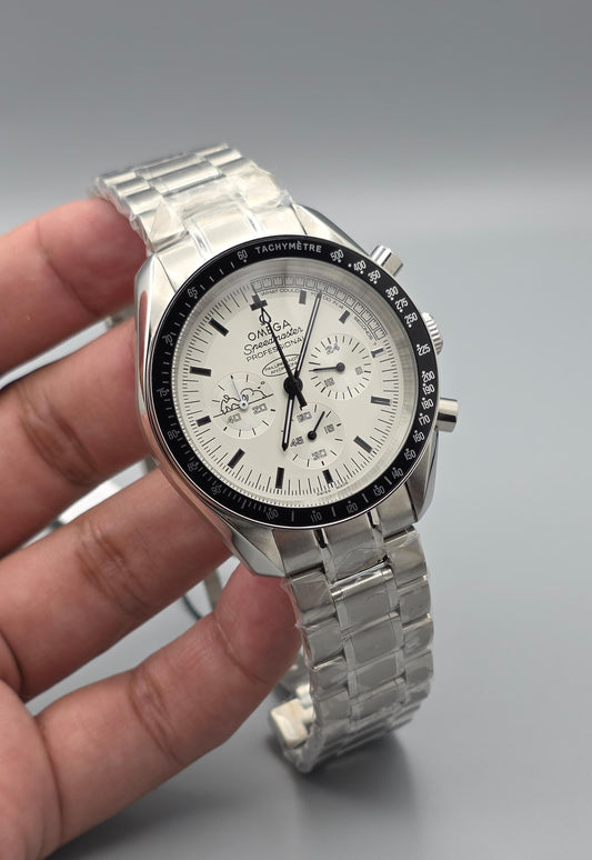 Premium Stainless Steel White Dial Silver Snoopy-Style Multi-Function Luxury Watch
