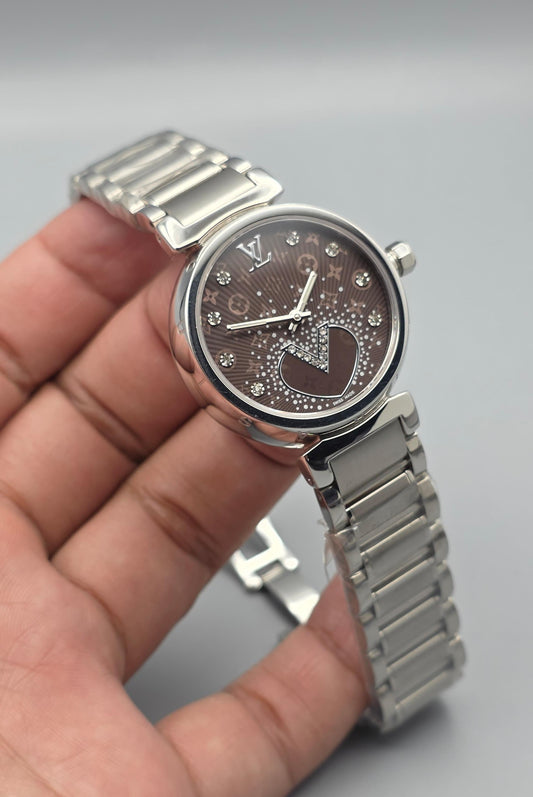 Luxury Brown Crystal Dial – Silver Ladies Edition