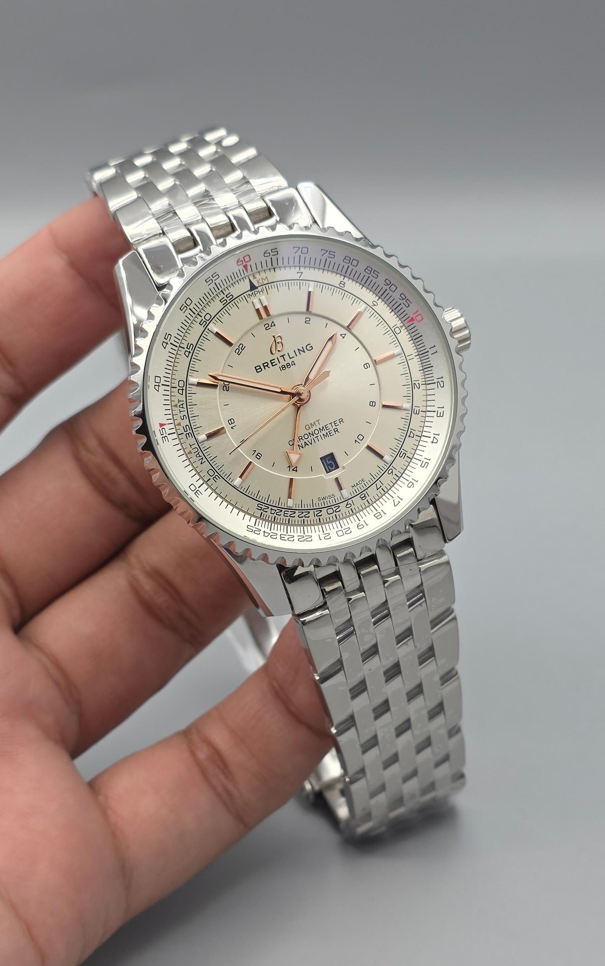 Premium Stainless Steel Champagne Dial Automatic GMT Luxury Watch