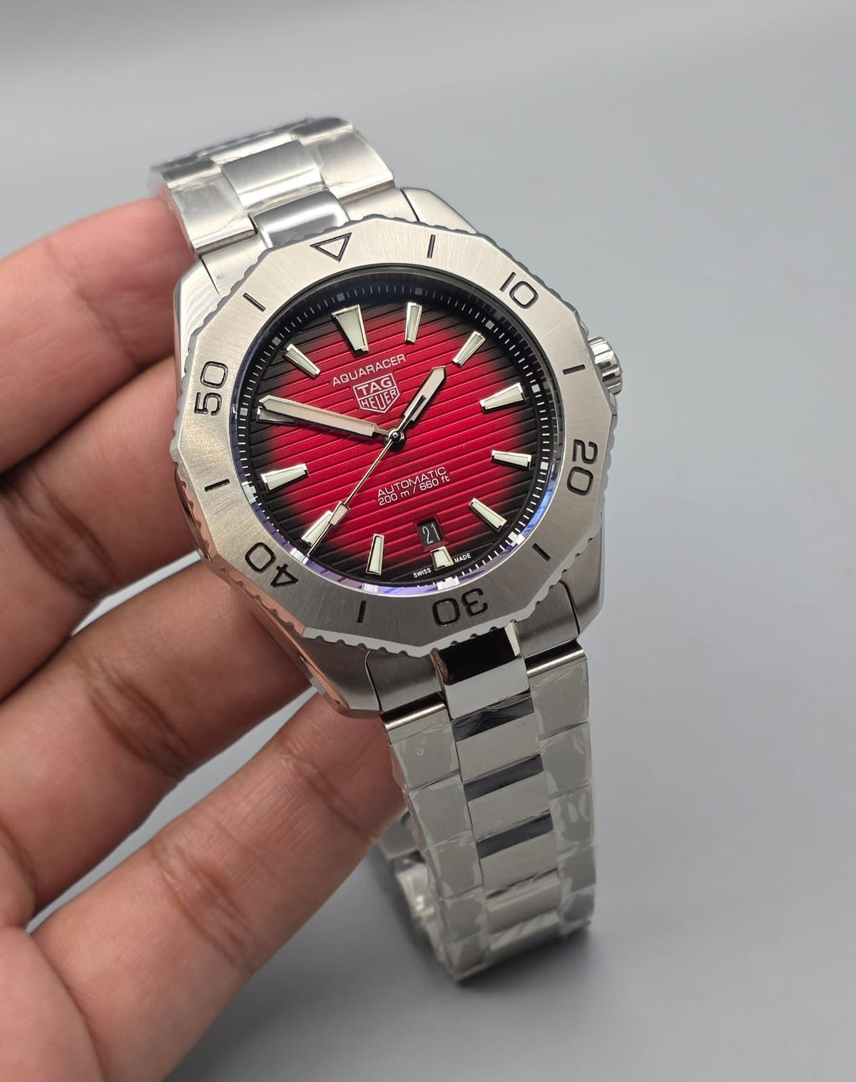 Premium Stainless Steel Red Gradient Automatic Luxury Watch