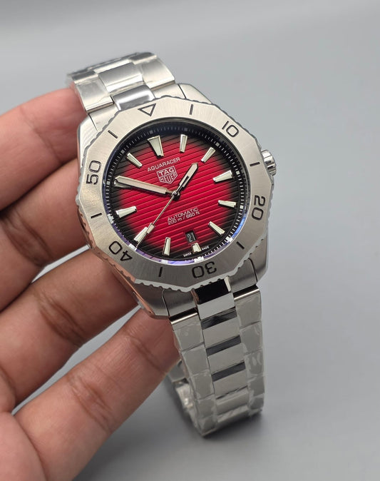 Premium Stainless Steel Red Gradient Automatic Luxury Watch