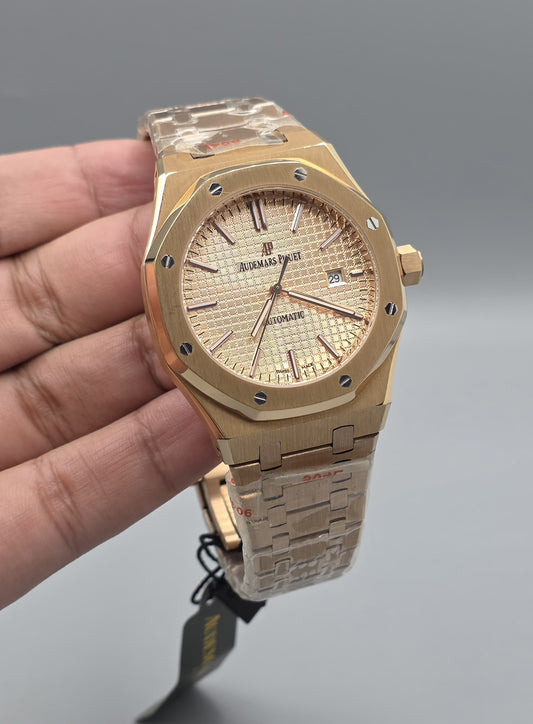Premium Rose Gold Champagne Tapisserie Luxury Watch