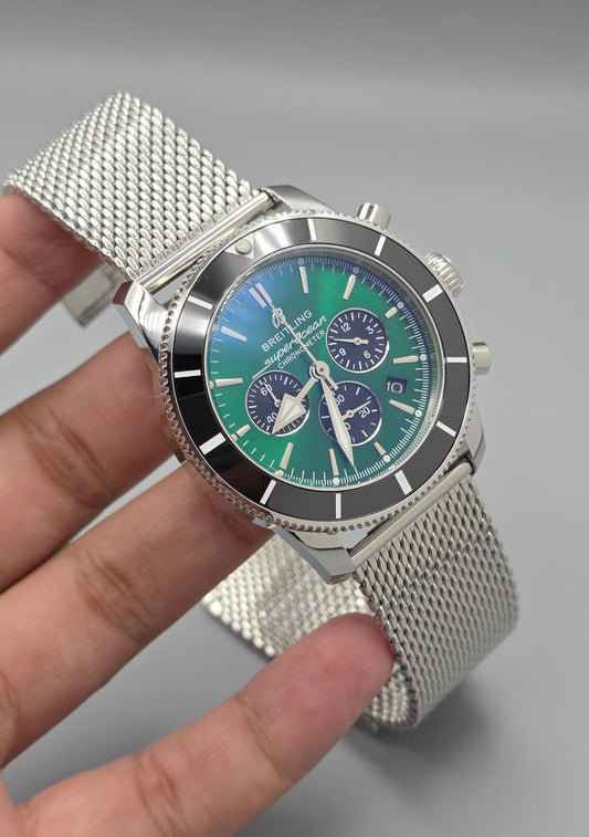 High Quality Luxury Branded Watch - Silver & Green