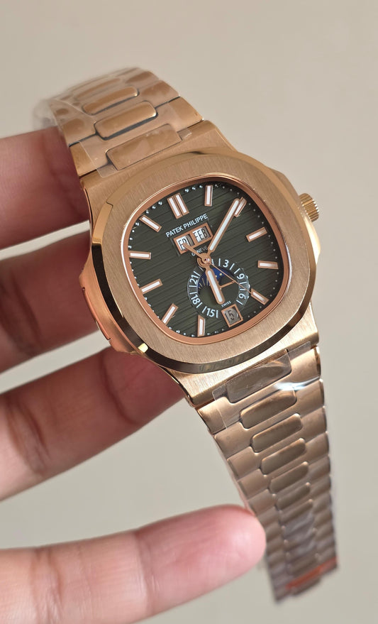Luxury Automatic Watch – Full Rose Gold | Black Dial | Day, Date, Month & Moonphase