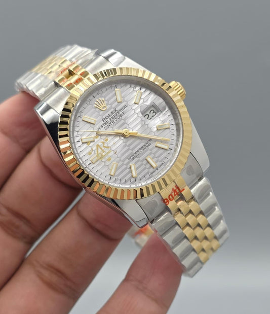 Luxury Textured Dial Silver & Yellow Gold Watch – Jubilee Bracelet,