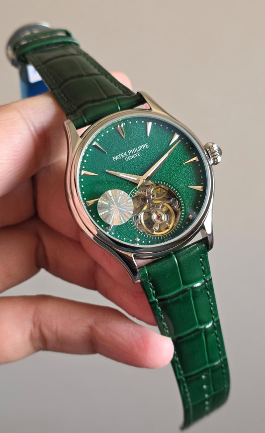 Luxury Automatic Watch – Green Open Heart Edition
