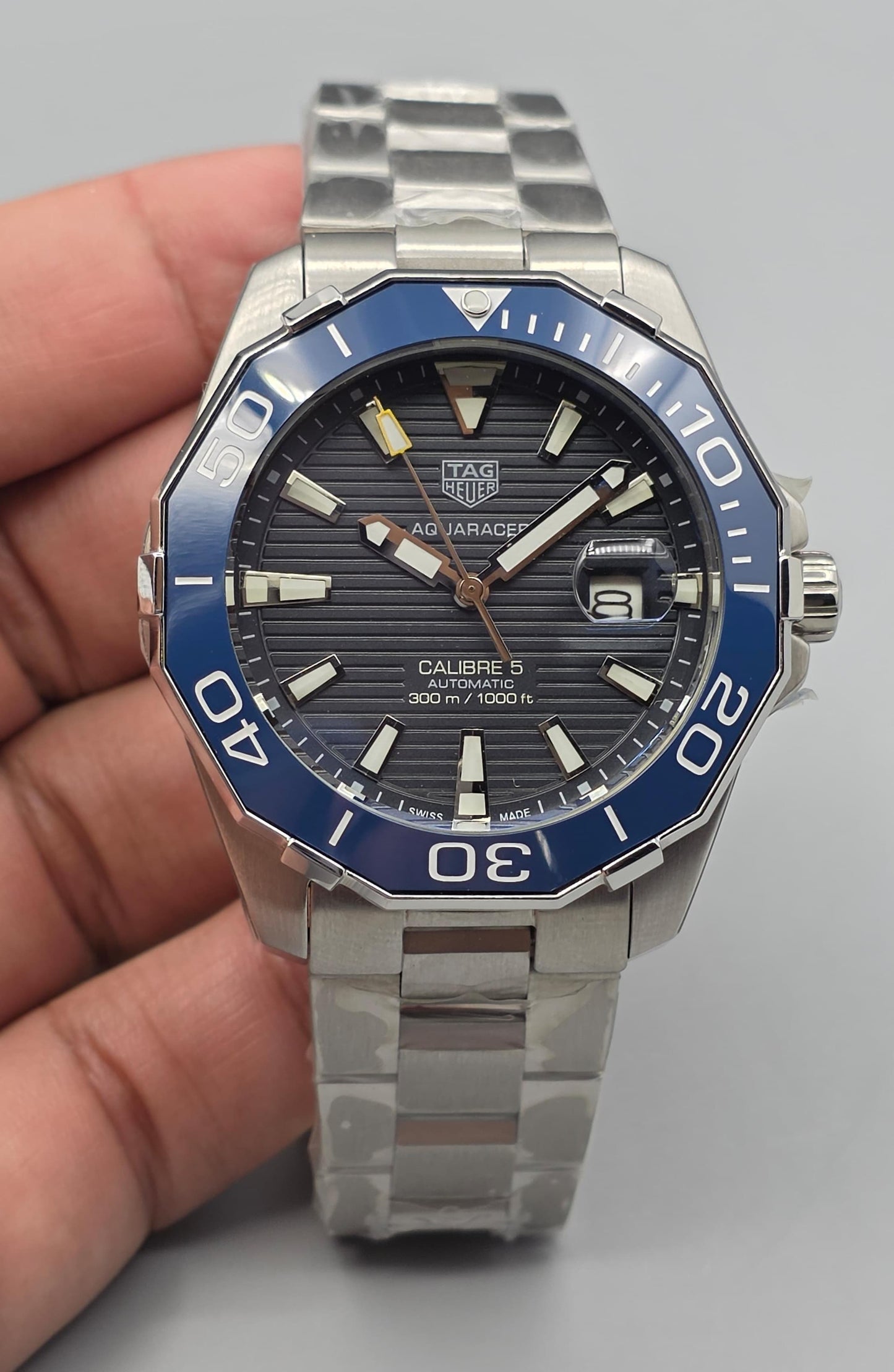 Black & Blue Diver-Style Automatic Stainless Steel Watch