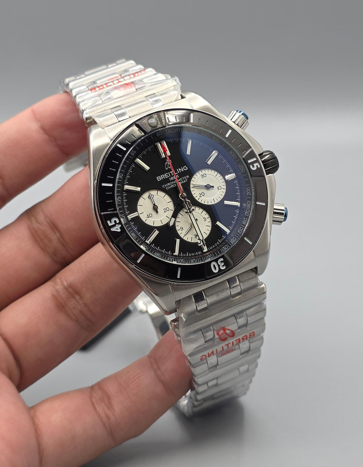Premium Stainless Steel Black Bezel Blue Dial Panda Chronomat Luxury Watch
