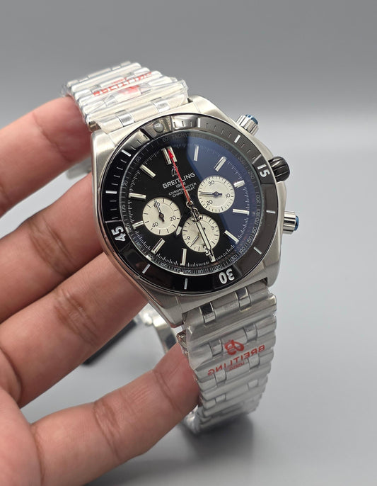 Premium Stainless Steel Black Bezel Blue Dial Panda Chronomat Luxury Watch