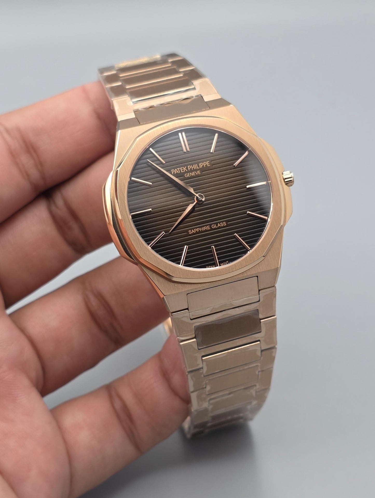 Elegant Rose Gold Brown Dial Stainless Steel Watch