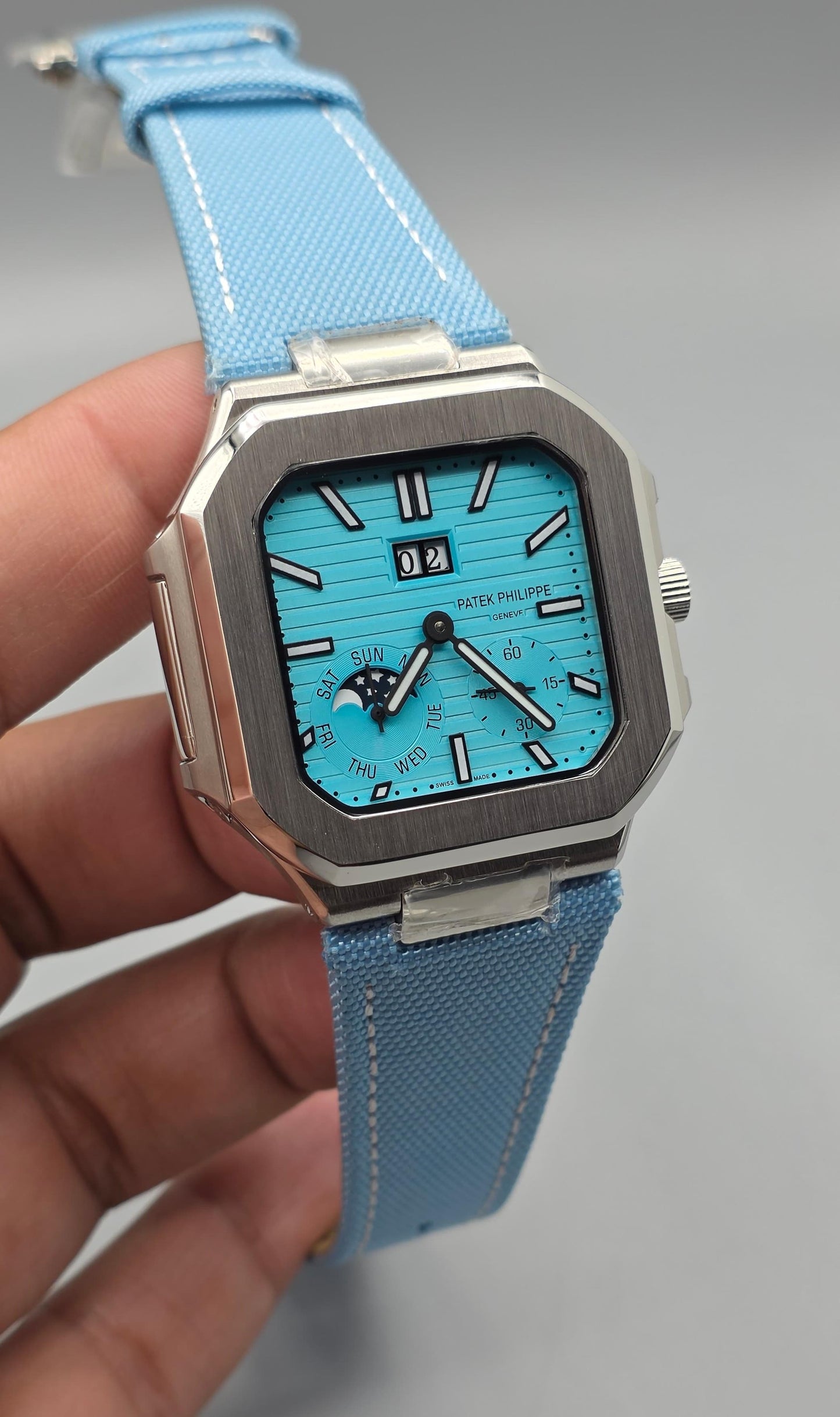 Luxury Square Multi-Function Watch – Ice Blue Dial Edition