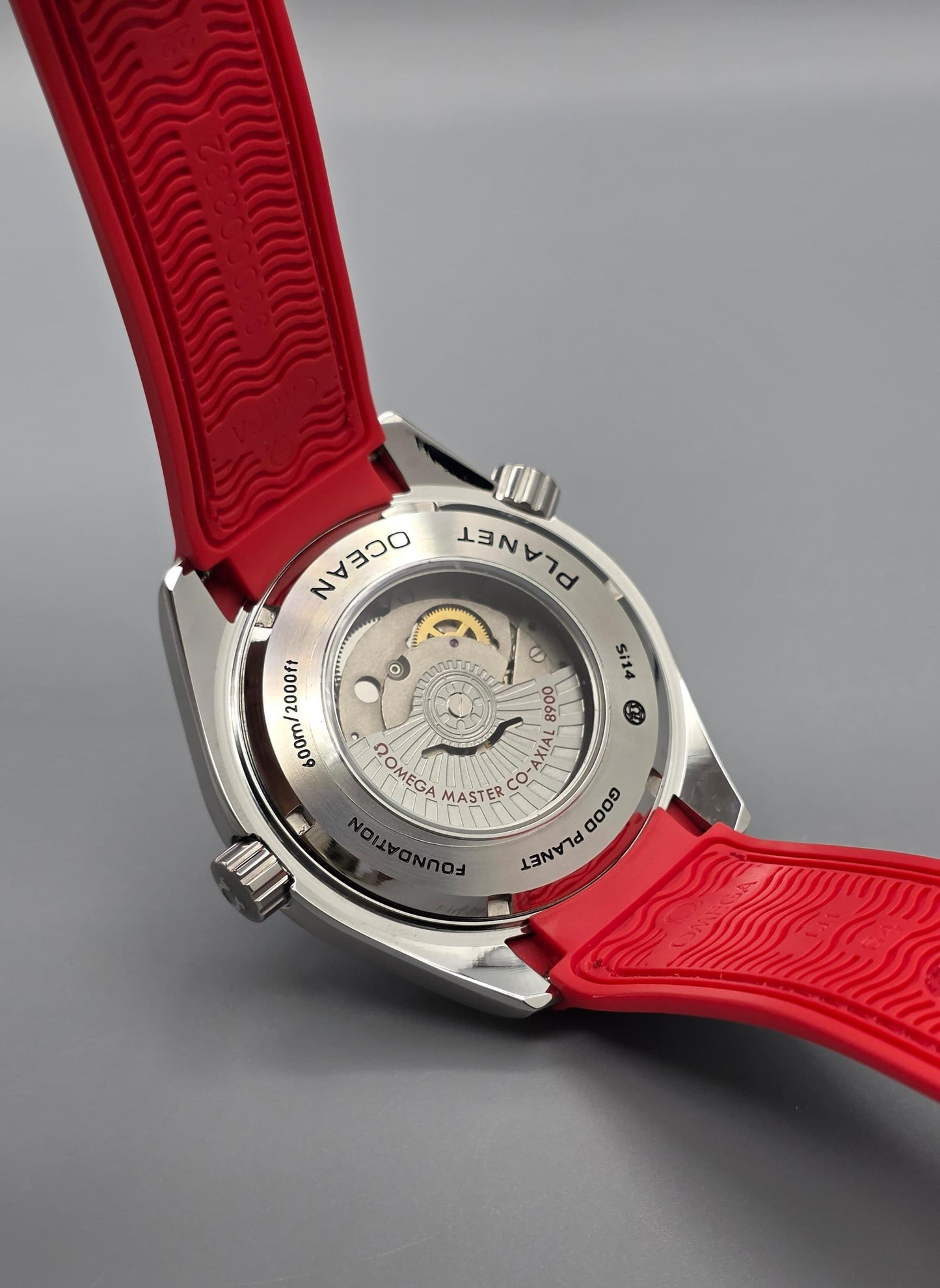 White Dial Automatic Watch with Navy Blue & Red Rubber Strap