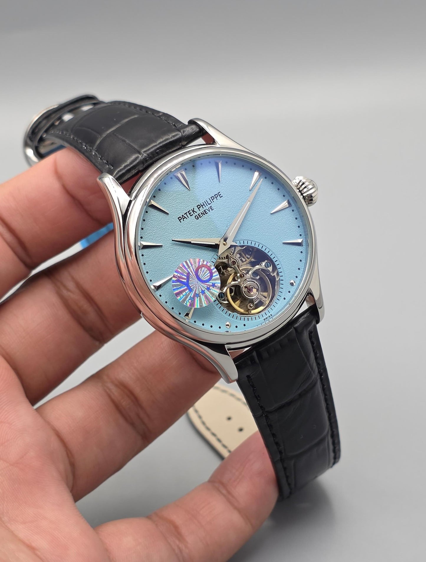 Premium Light Blue Dial Open-Heart Automatic Watch