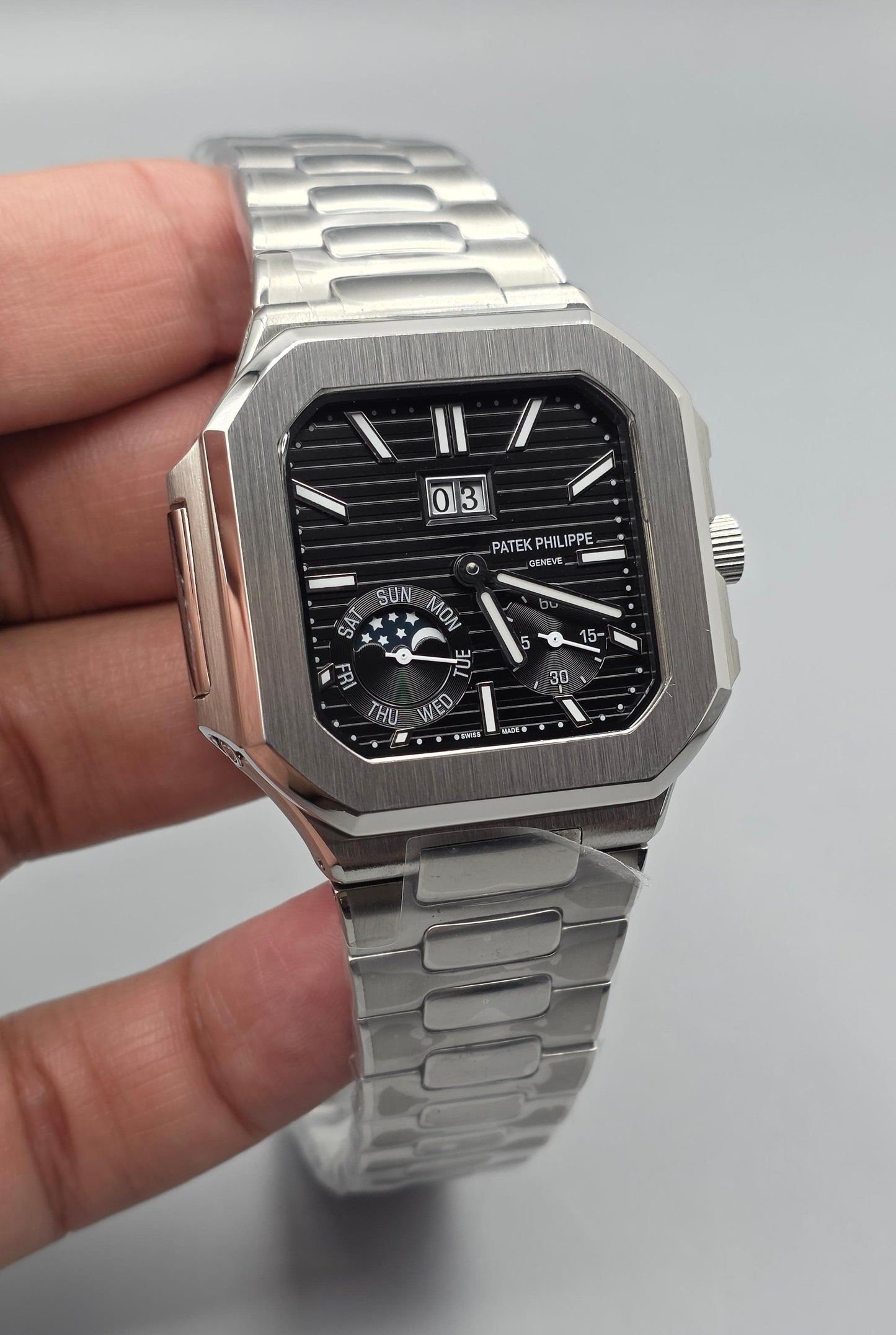 Luxury Square Multi-Function Watch – Black Dial Steel Edition