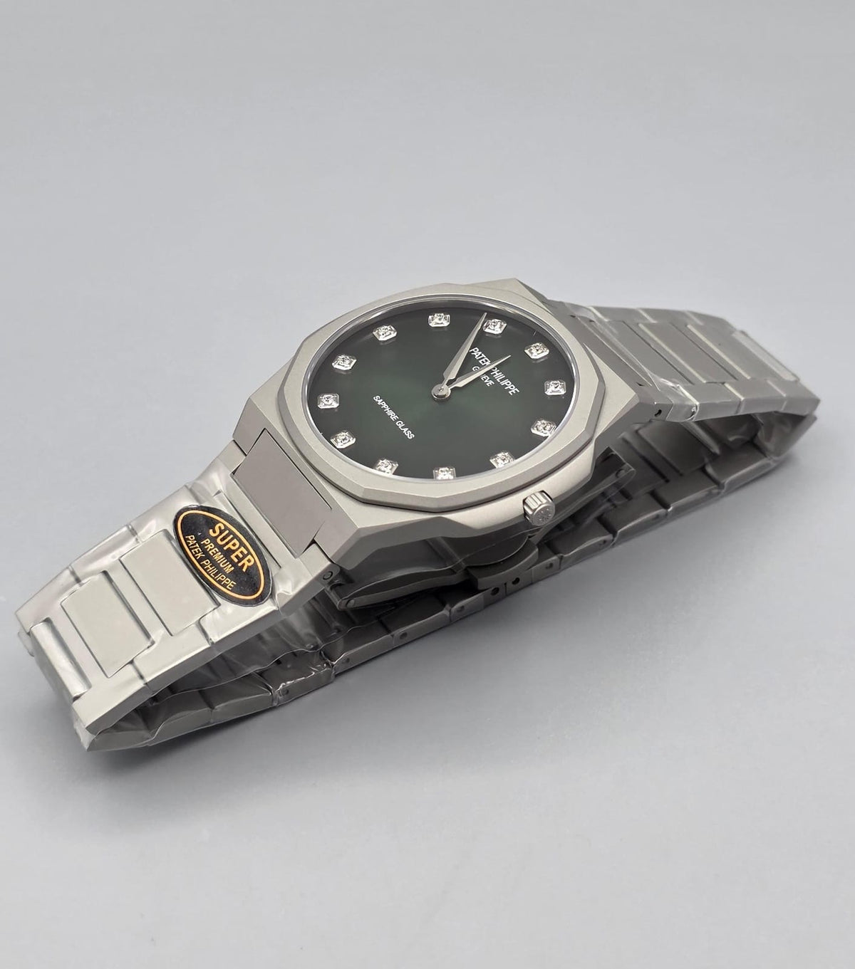 Elegant Green Dial Diamond-Style Stainless Steel Watch