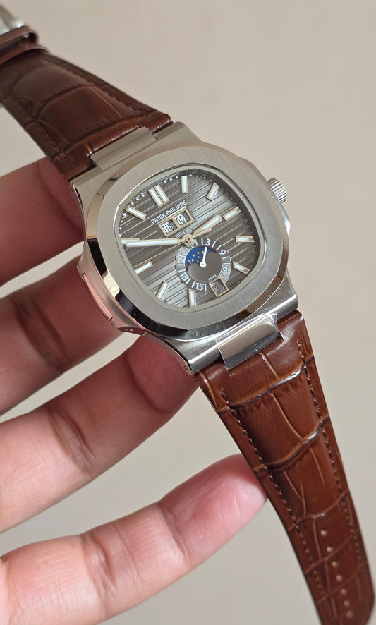 Luxury Automatic Watch with Day, Date, Month & Moonphase Gray Dial