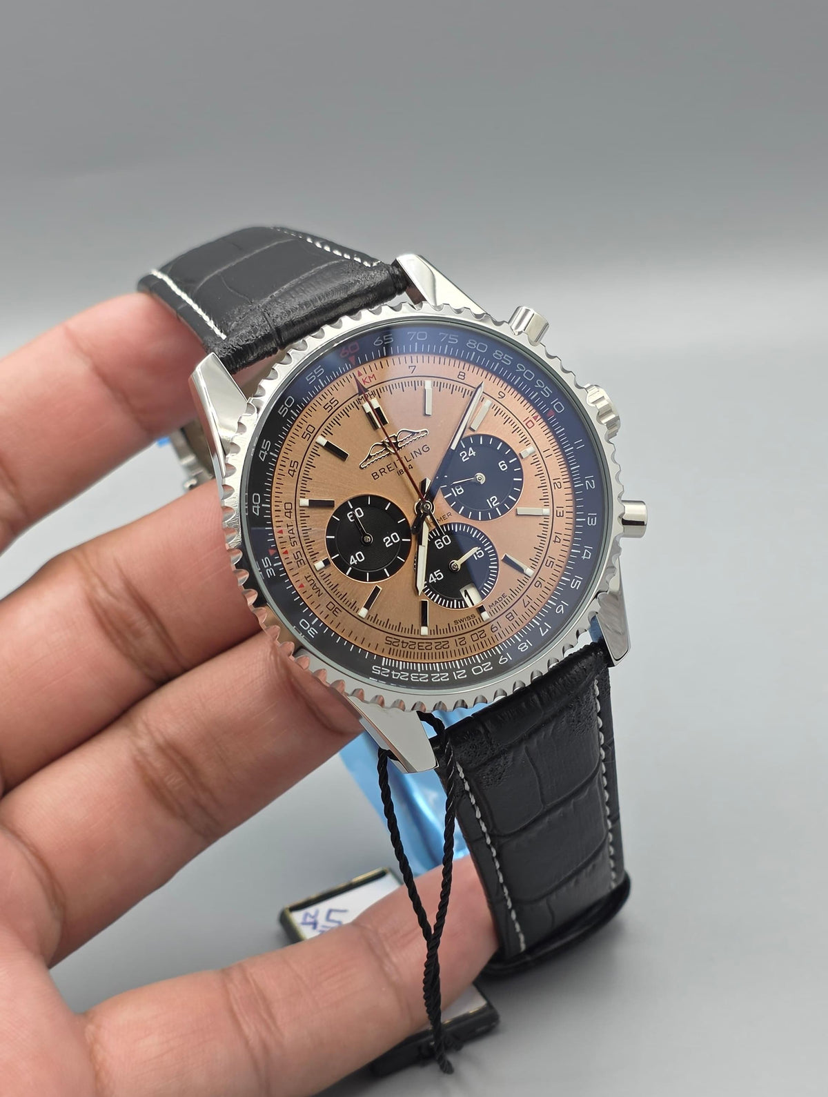 Premium Champagne Dial Chronograph Luxury Watch – Black Leather Strap