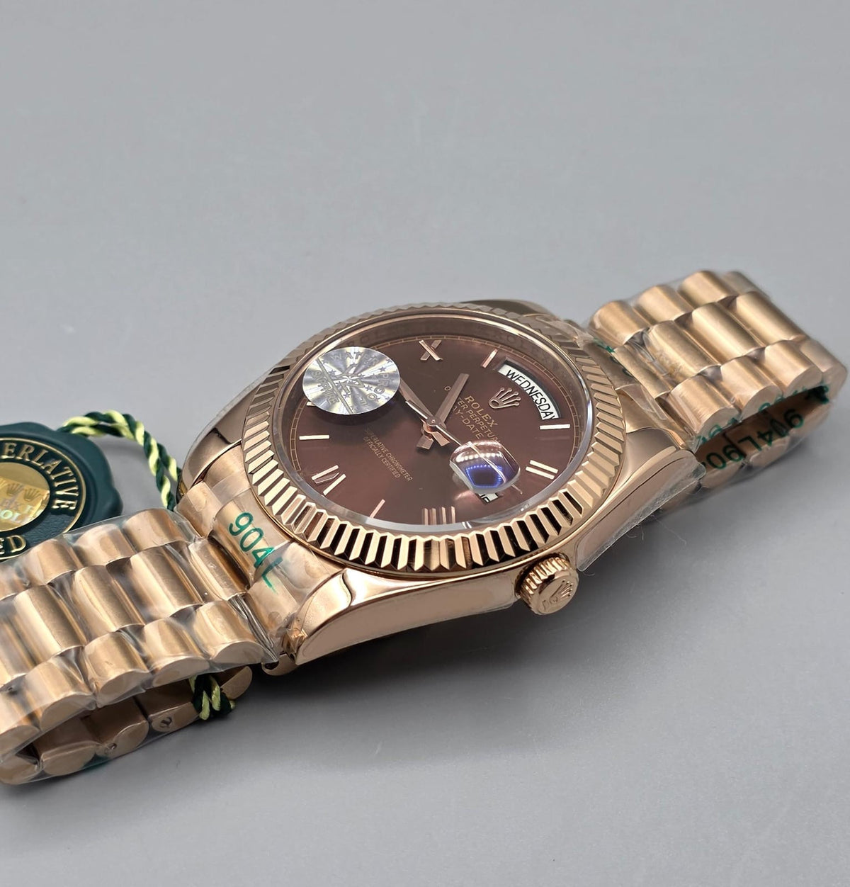 Premium Rose Gold Chocolate Brown Day-Date Luxury Watch