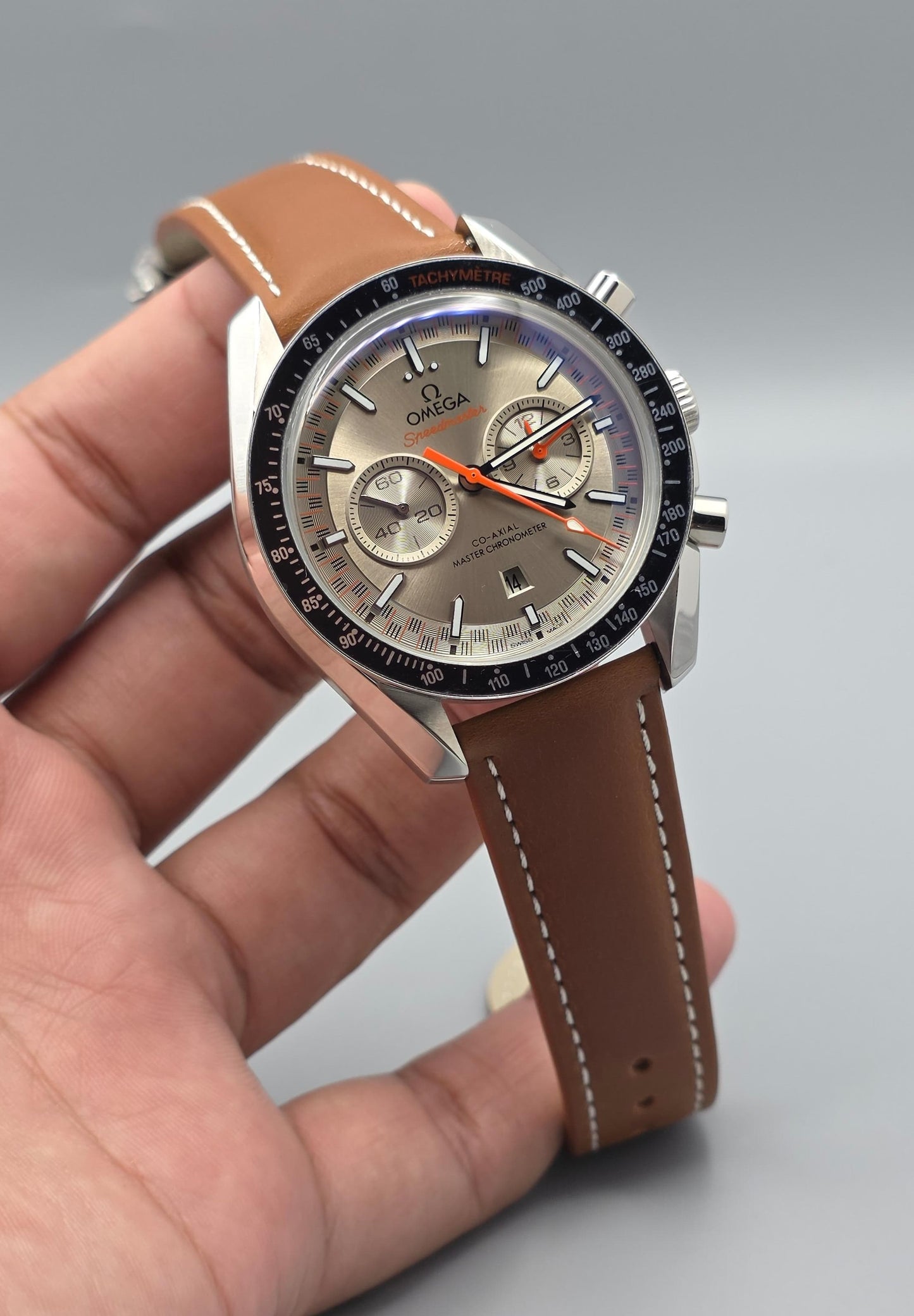 Silver Dial Automatic Watch with Brown Leather Strap