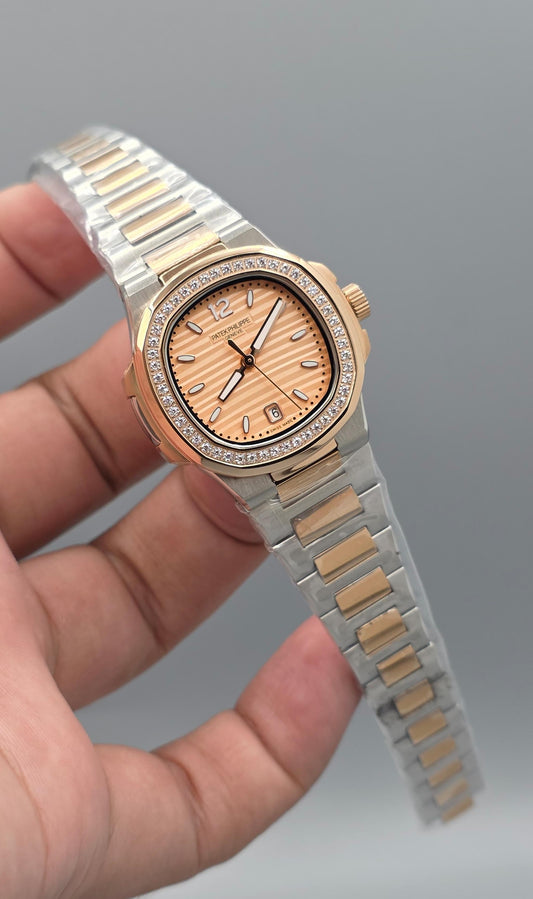 Luxury Ladies Watch – Silver & Rose Gold, Zarcoon Bezel, 32mm