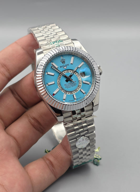 Luxury Ice Blue Dual-Time Watch – Stainless Steel