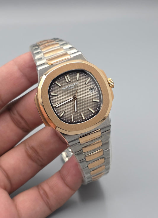 Premium Two-Tone Rose Gold Gradient Grey Dial Luxury Automatic Watch