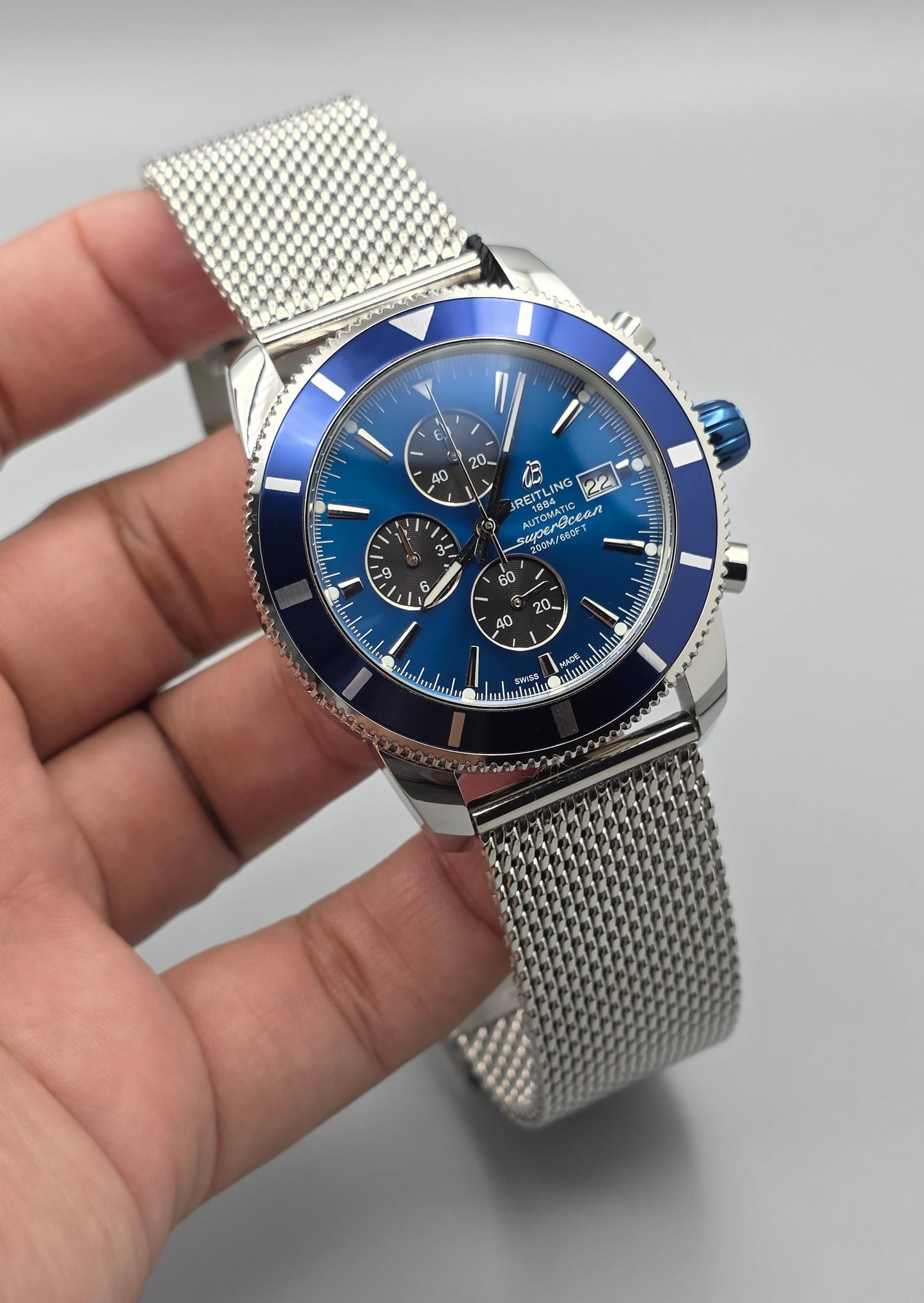 Premium Chronograph Blue Dial & Mesh Bracelet