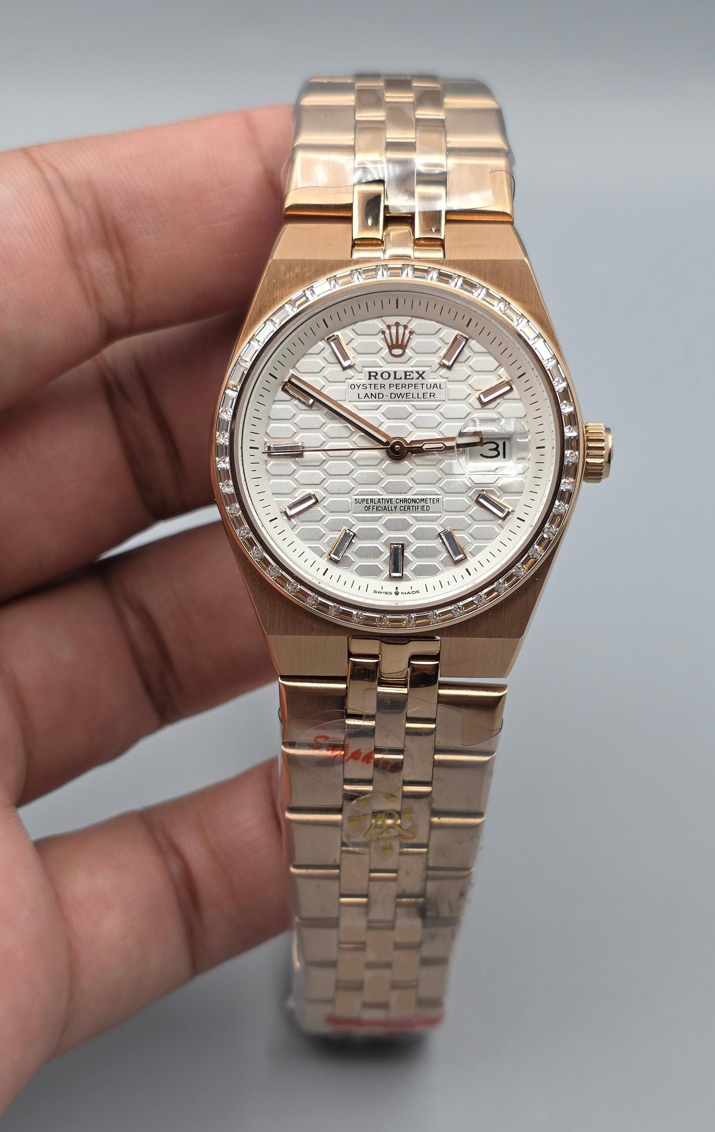 Luxury Full Rose Gold Automatic Stone Bezel