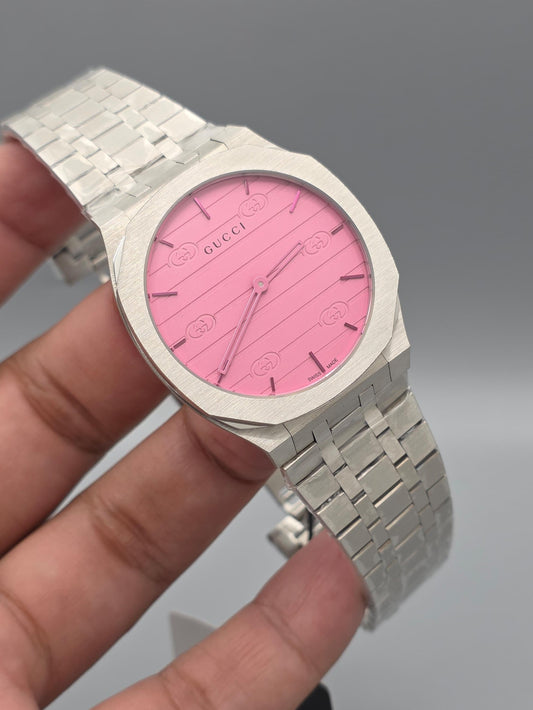 Luxury Ultra Slim Watch – Silver with Pink Dial