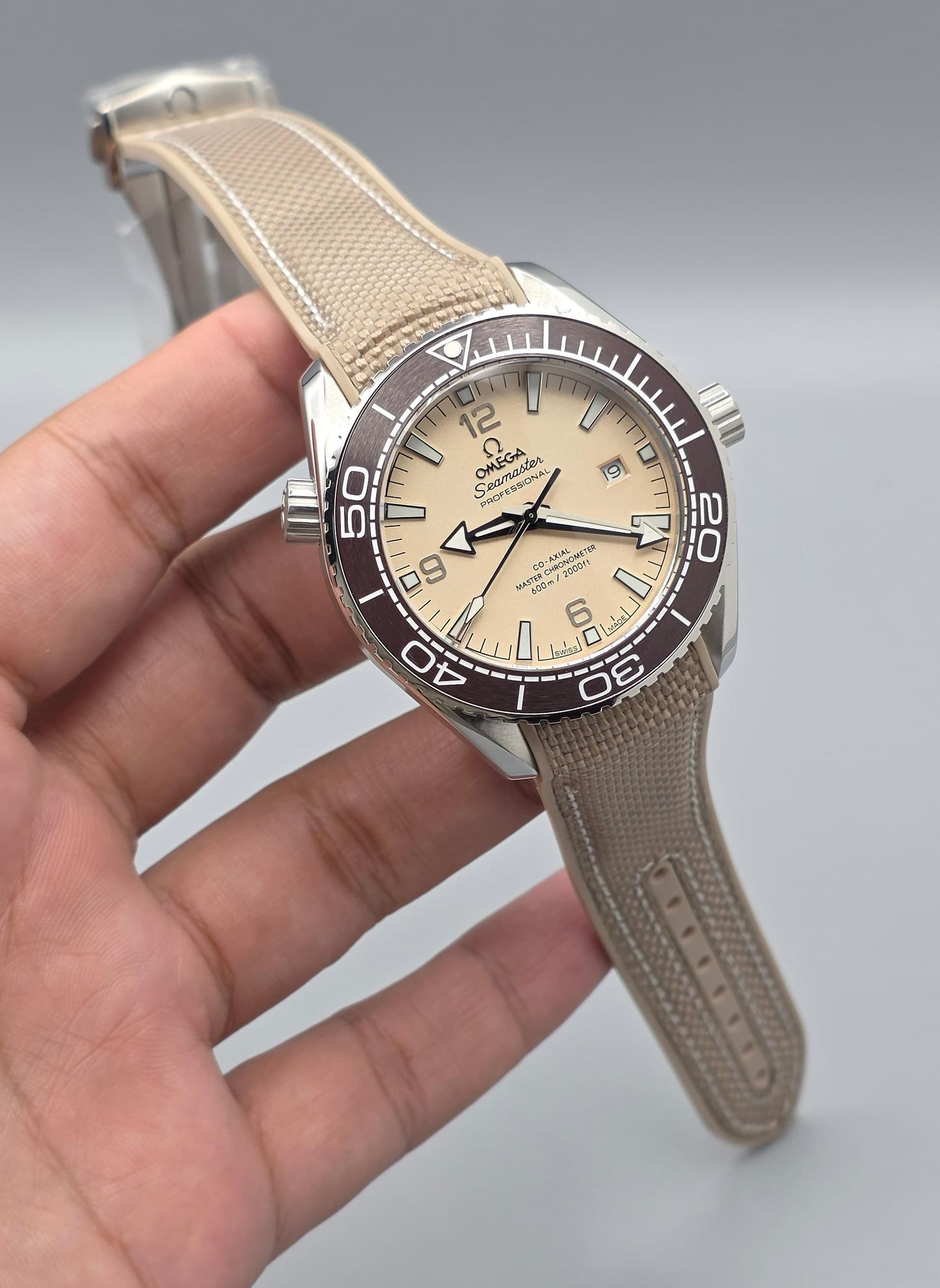 Cream Dial Automatic Watch with Beige Rubber Strap