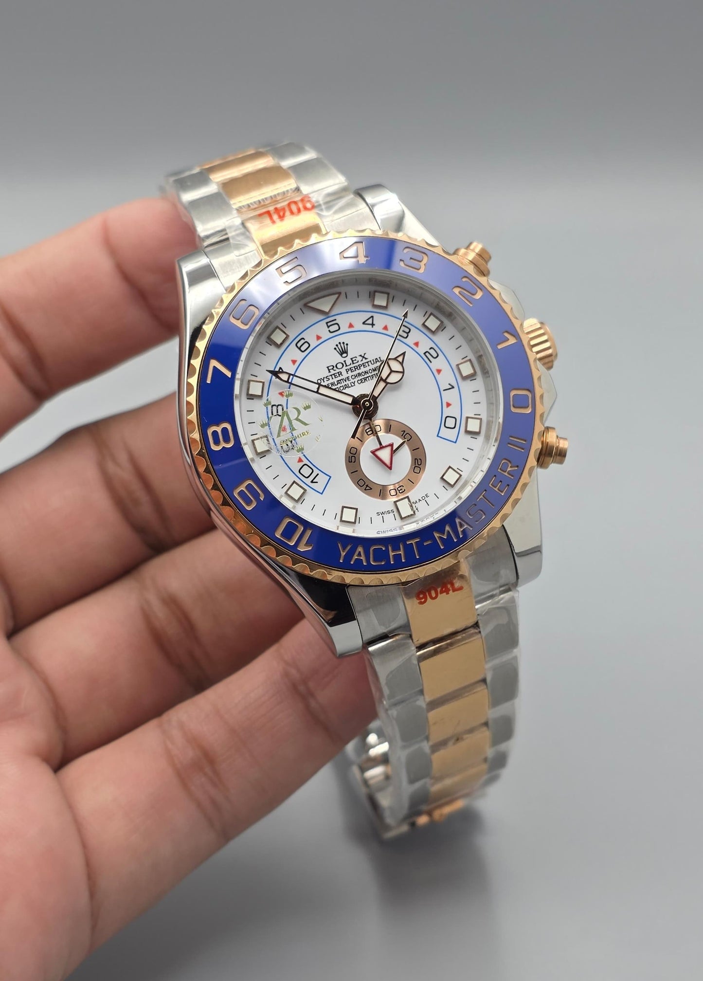 White Dial Blue & Rose Gold Bezel Automatic Stainless Steel Watch