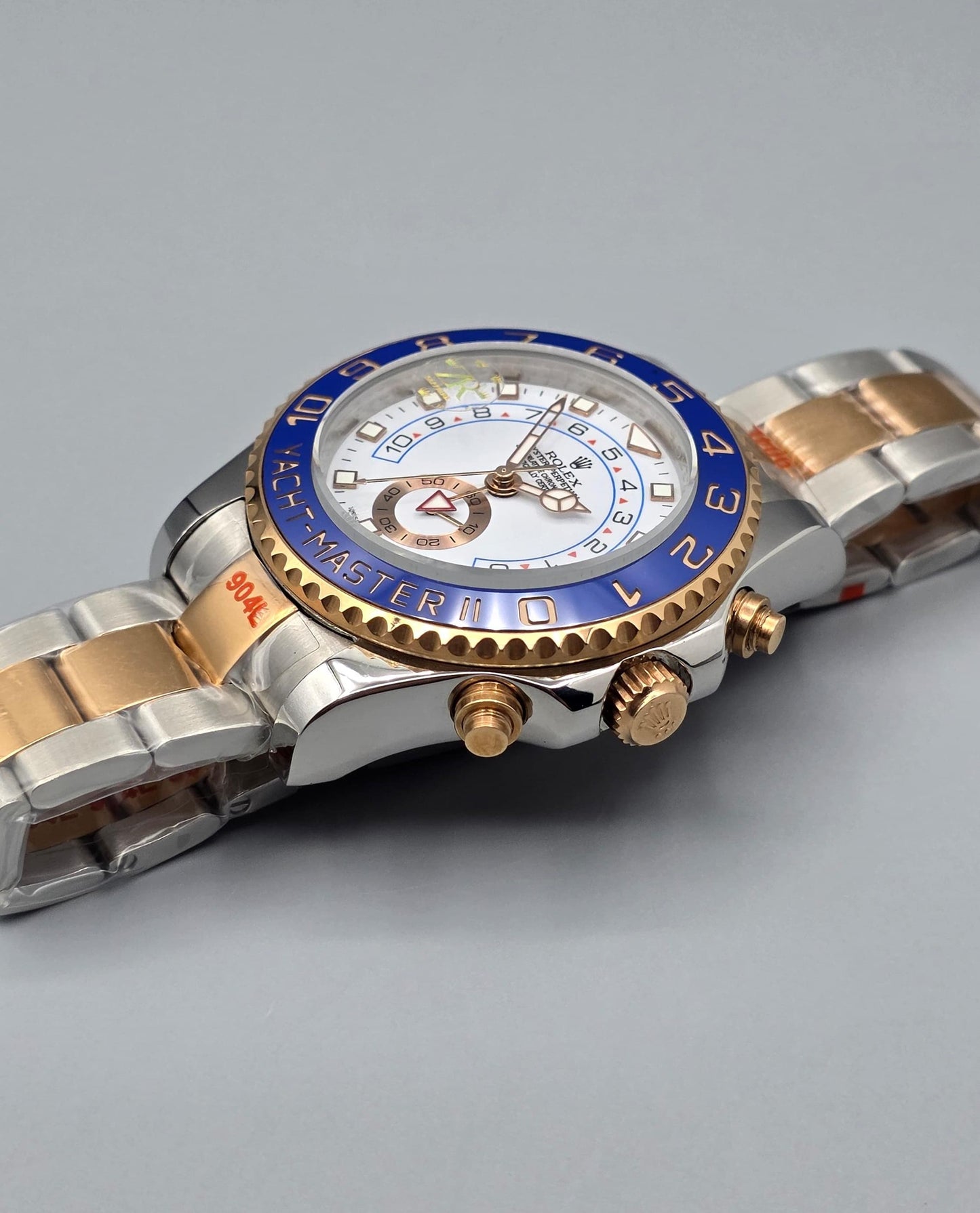 White Dial Blue & Rose Gold Bezel Automatic Stainless Steel Watch