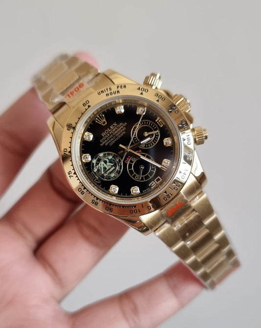 High Quality Luxury Branded Watch - Gold(Black Dail)